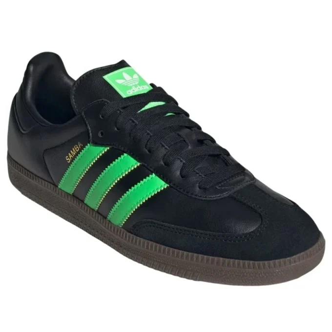 Adidas Samba “Core Black Screaming Green Gum”